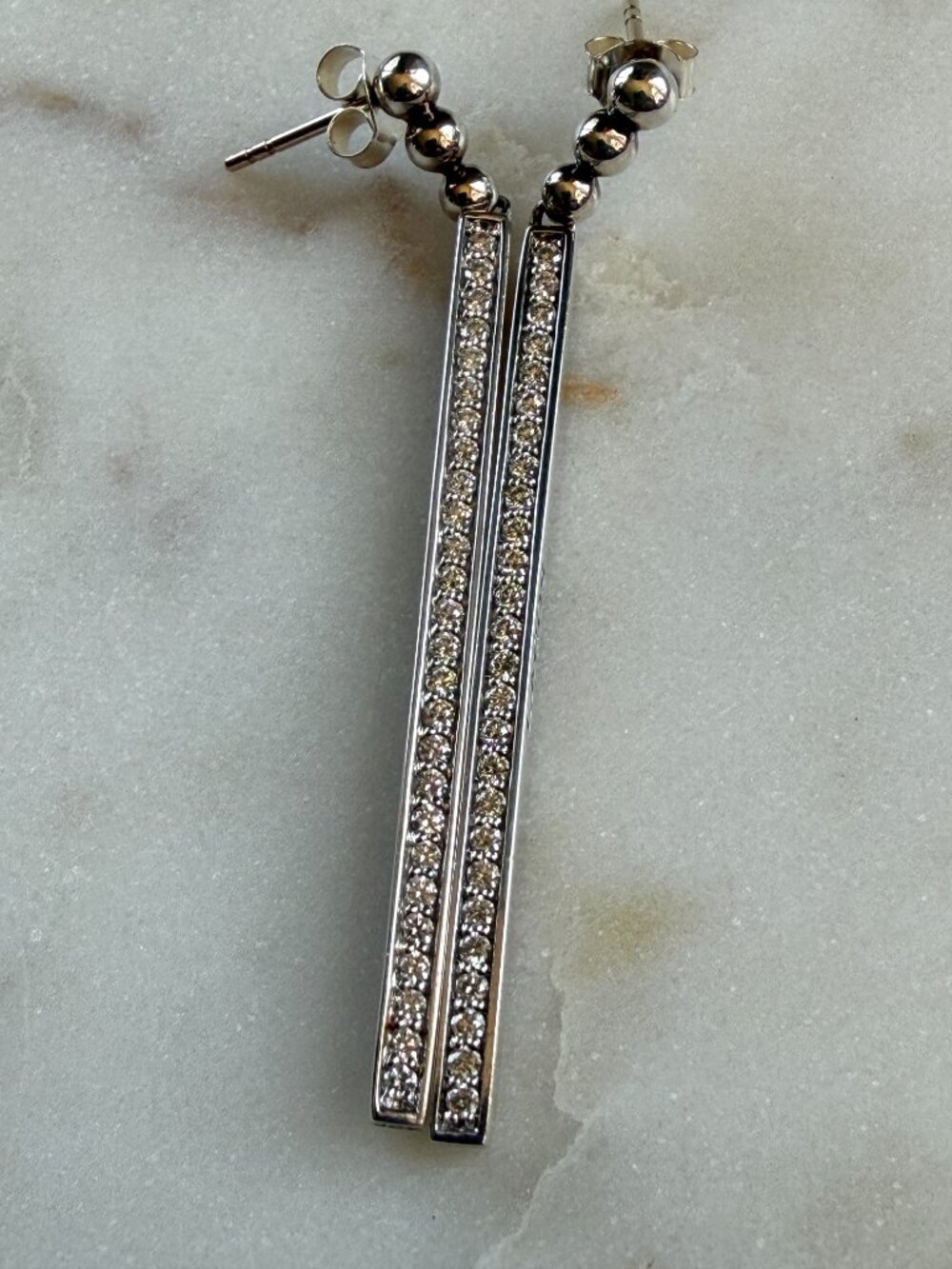 LAGOS Caviar Linear Diamond Drop Earrings 2-Inch Length Sterling Silver - Picture 8 of 11
